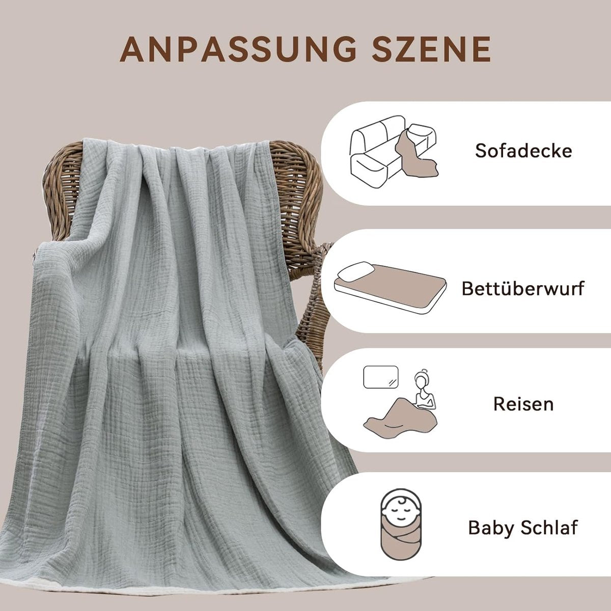 Blanket - Cozy blanket - Soft blanket - Soft and cuddly muslin bedspread - Cotton blanket - Living room blanket - Suitable for all seasons - As a sofa cover - Bedroom - 150x200cm - Image 4