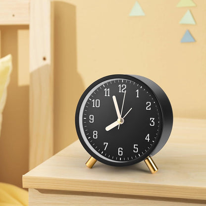 Classic analog Wekker alarm clock, no ticking, with snooze function, ultra-quiet, with night light, battery operated, elegant round metal alarm clock (black) - Image 4