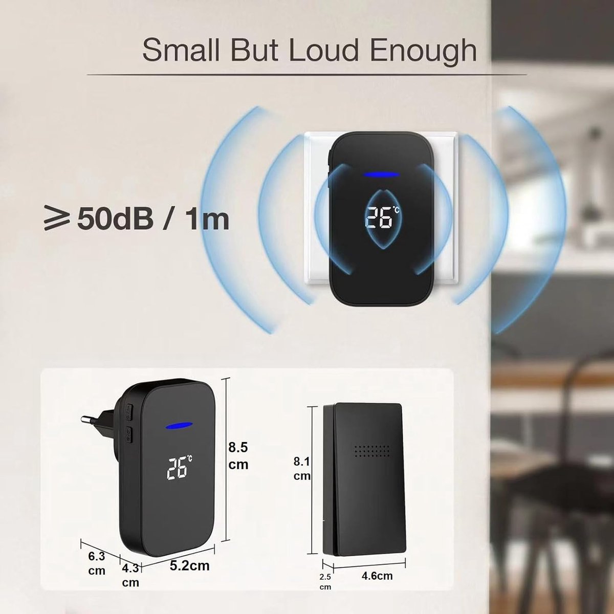 Wireless Doorbell - Doorbells - Wireless Doorbell - Battery-Free Wireless Doorbell - Self-winding Doorbell Button with Electronic Chime - Temperature Display - For Home and Office (White, 1+1) - Image 3