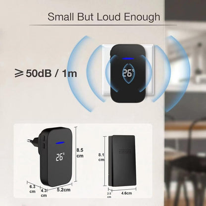 Wireless Doorbell - Doorbells - Wireless Doorbell - Battery-Free Wireless Doorbell - Self-winding Doorbell Button with Electronic Chime - Temperature Display - For Home and Office (White, 1+1) - Image 3