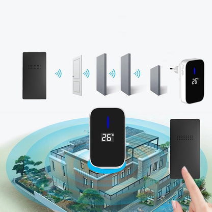 Wireless Doorbell - Doorbells - Wireless Doorbell - Battery-Free Wireless Doorbell - Self-winding Doorbell Button with Electronic Chime - Temperature Display - For Home and Office (White, 1+1) - Image 4