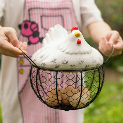 Egg basket, egg holder, egg storage, metal fruit bowl, chicken pattern, ceramic egg storage basket, iron basket for 15 eggs, egg holder, storage case, container - Image 2