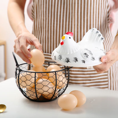 Egg basket, egg holder, egg storage, metal fruit bowl, chicken pattern, ceramic egg storage basket, iron basket for 15 eggs, egg holder, storage case, container - Image 5