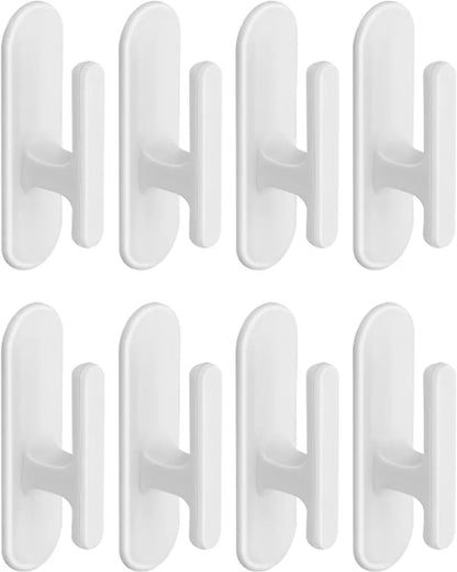 8-piece set - Hooks - Key hooks - Clothes hooks - Towel hooks - Curtain cord holder - Self-adhesive - for bathroom, living room, kitchen - Plastic - White - 6.9*2cm