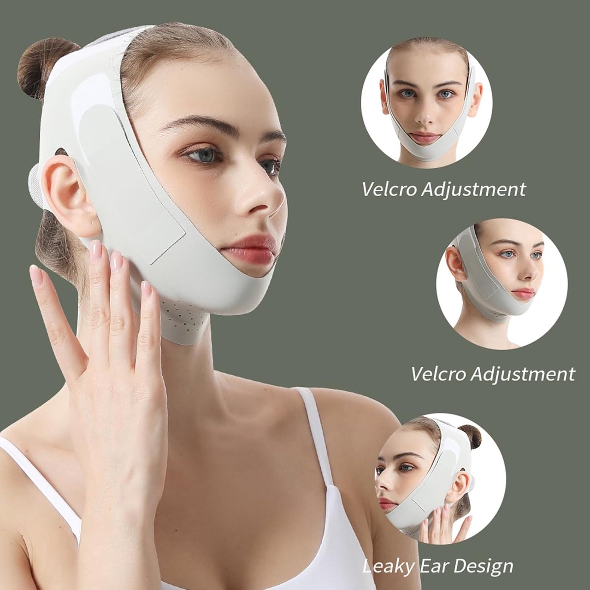 Reusable face sleep mask - V-shaped chin strap - Firming and tightening band for double kin - Sleep mask - Light green - Image 2