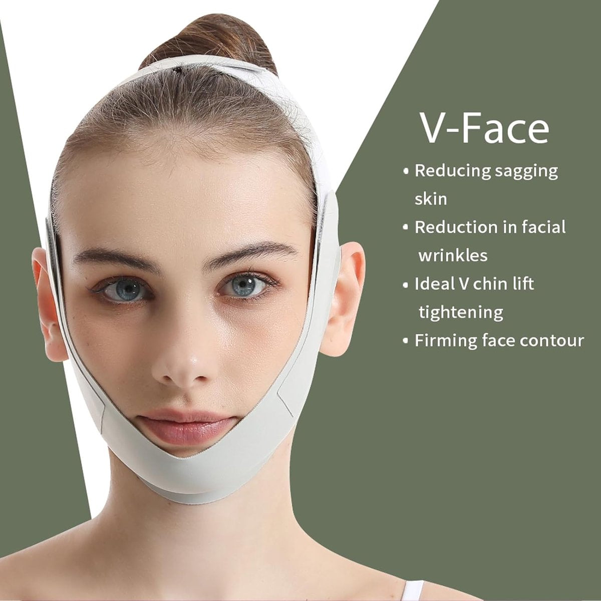 Reusable face sleep mask - V-shaped chin strap - Firming and tightening band for double kin - Sleep mask - Light green - Image 4