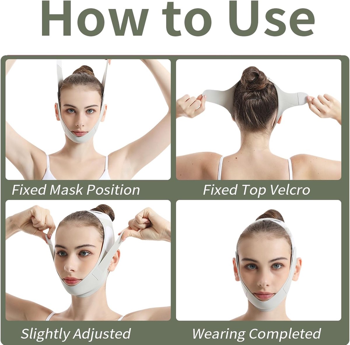 Reusable face sleep mask - V-shaped chin strap - Firming and tightening band for double kin - Sleep mask - Light green - Image 6