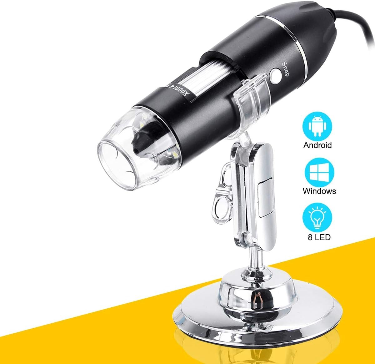 Microscope - Children's Microscope - USB Type-C Digital Microscope - 3 in 1, 50X-1600X Magnification - Adapter and Endoscope with Stand - Black - Image 2
