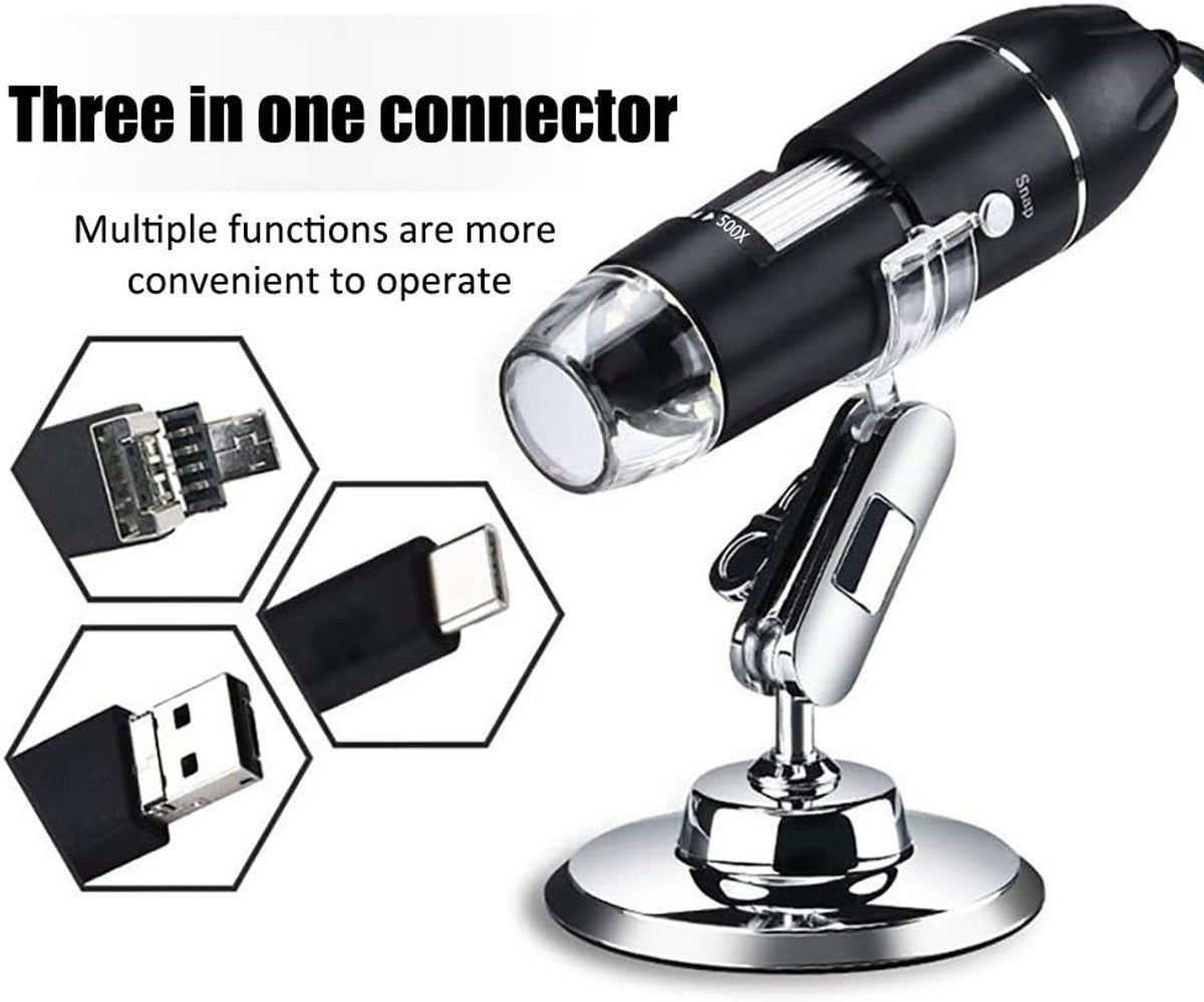 Microscope - Children's Microscope - USB Type-C Digital Microscope - 3 in 1, 50X-1600X Magnification - Adapter and Endoscope with Stand - Black - Image 5