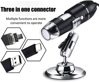 Microscope - Children's Microscope - USB Type-C Digital Microscope - 3 in 1, 50X-1600X Magnification - Adapter and Endoscope with Stand - Black - Image 5