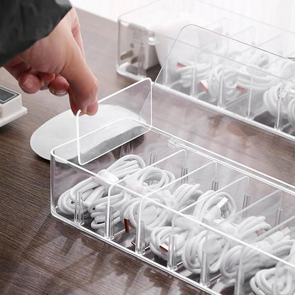 Cable storage box - Cable organizer with 10 cable ties - Cable storage box - Clear plastic storage box for office, workbench, living room, bedroom (large size with lid) - Image 2