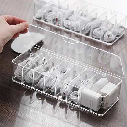 Cable storage box - Cable organizer with 10 cable ties - Cable storage box - Clear plastic storage box for office, workbench, living room, bedroom (large size with lid) - Image 4