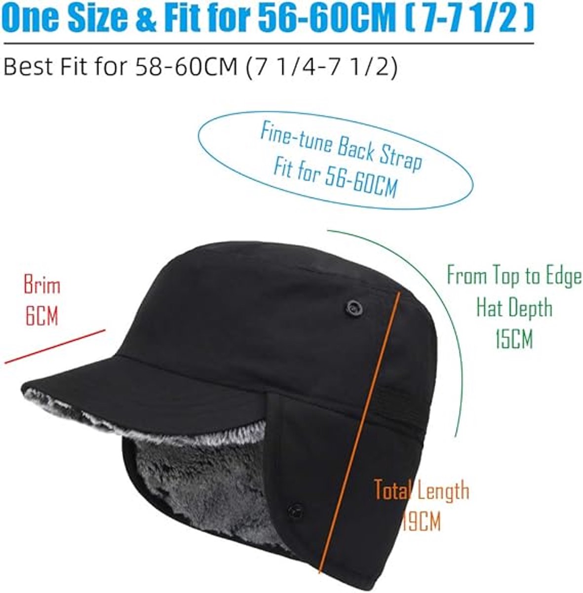 Beanie - Men's Beanie - Men's Winter Beanie - Warm Hats - With Ear Flaps - Ideal for Cold Weather - Faux Fur Lining - Unisex - Warmth - Winter - Sport - Outdoors - Gift Idea - Black - Image 5