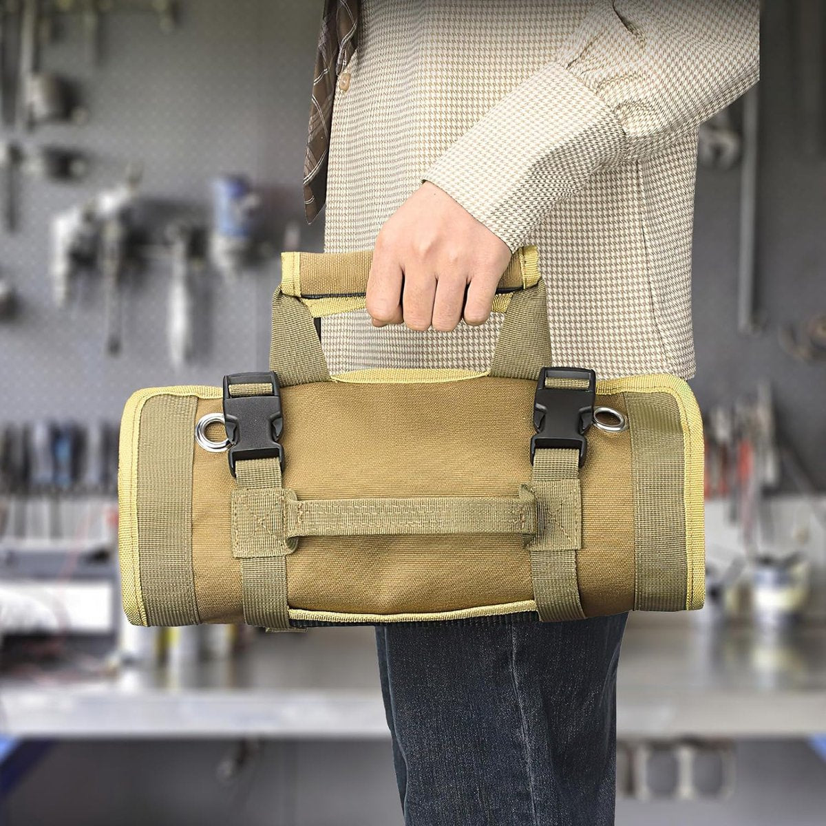 Roll-up tool bag - Tool belt - Open tool bag - with adjustable strap - Drill holder - Canvas - Roll-up pouch - Electrician's kit - Storage rack - Wrench organizer - No tool included! - Image 2