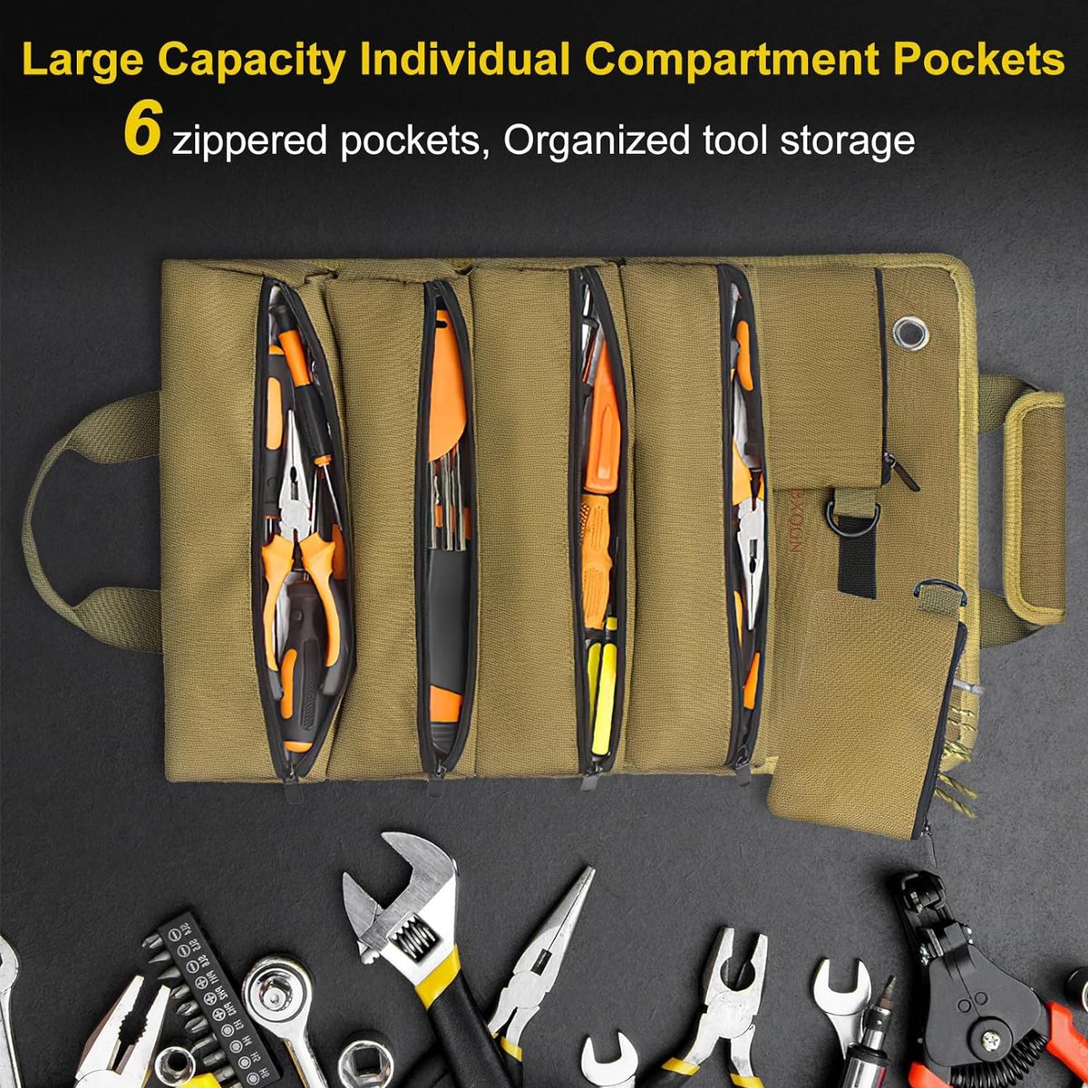Roll-up tool bag - Tool belt - Open tool bag - with adjustable strap - Drill holder - Canvas - Roll-up pouch - Electrician's kit - Storage rack - Wrench organizer - No tool included! - Image 3
