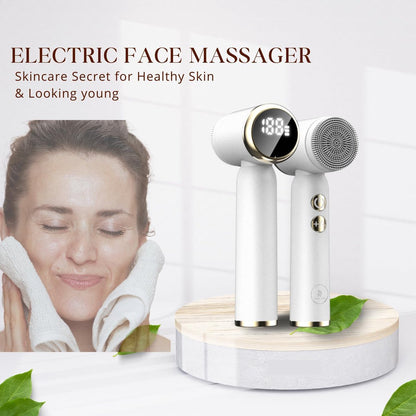 Facial Cleansing Brush - Sonic Roller - Spin - Electric Facial Cleanser - Facial Care - Keratin - Electric - Portable - Waterproof - 6 Interchangeable Brush Heads - Suitable for Women's and Men's Skin - 6 in 1 - White - Image 3