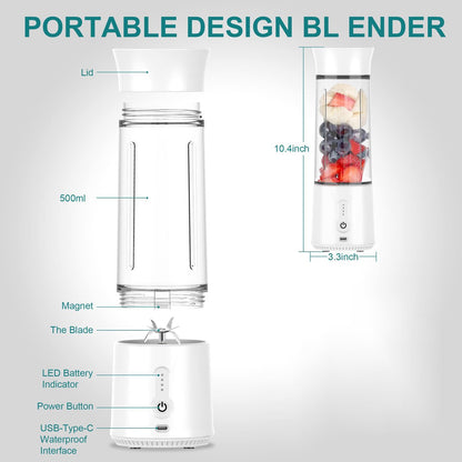 Blender - Mini Blender - Smoothie Maker - USB Rechargeable Mini Blender - Portable Blender for Milkshakes, Smoothies and Juices - Grijs
