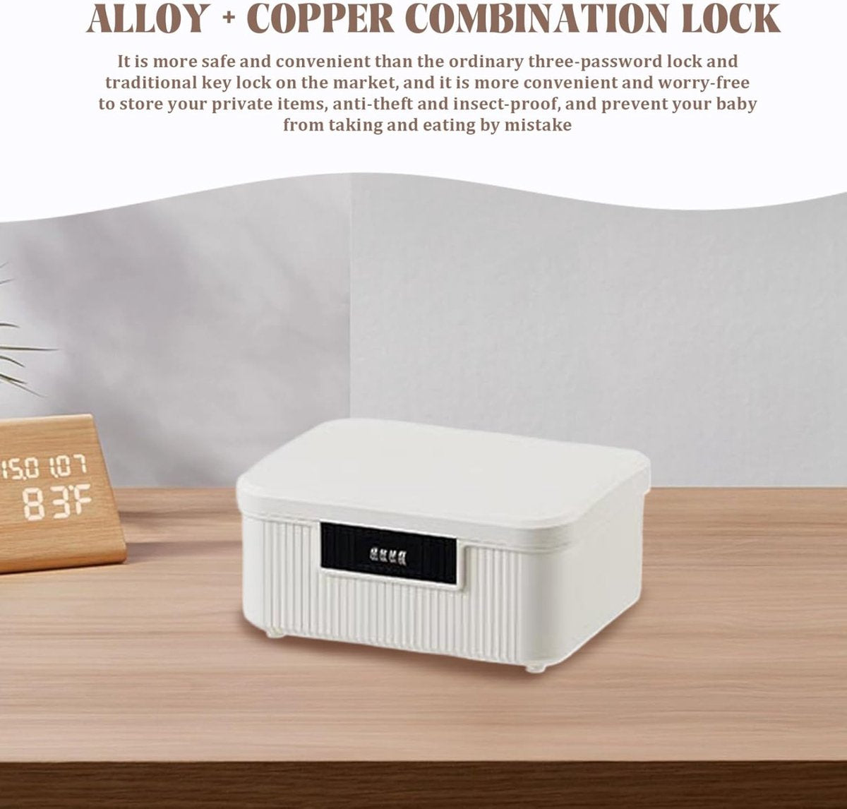 Lockable storage box - 9L lockable pillbox with double combination lock - Waterproof lockable box with combination lock - Perfect for personal belongings at home or in the office - Wit - Image 4