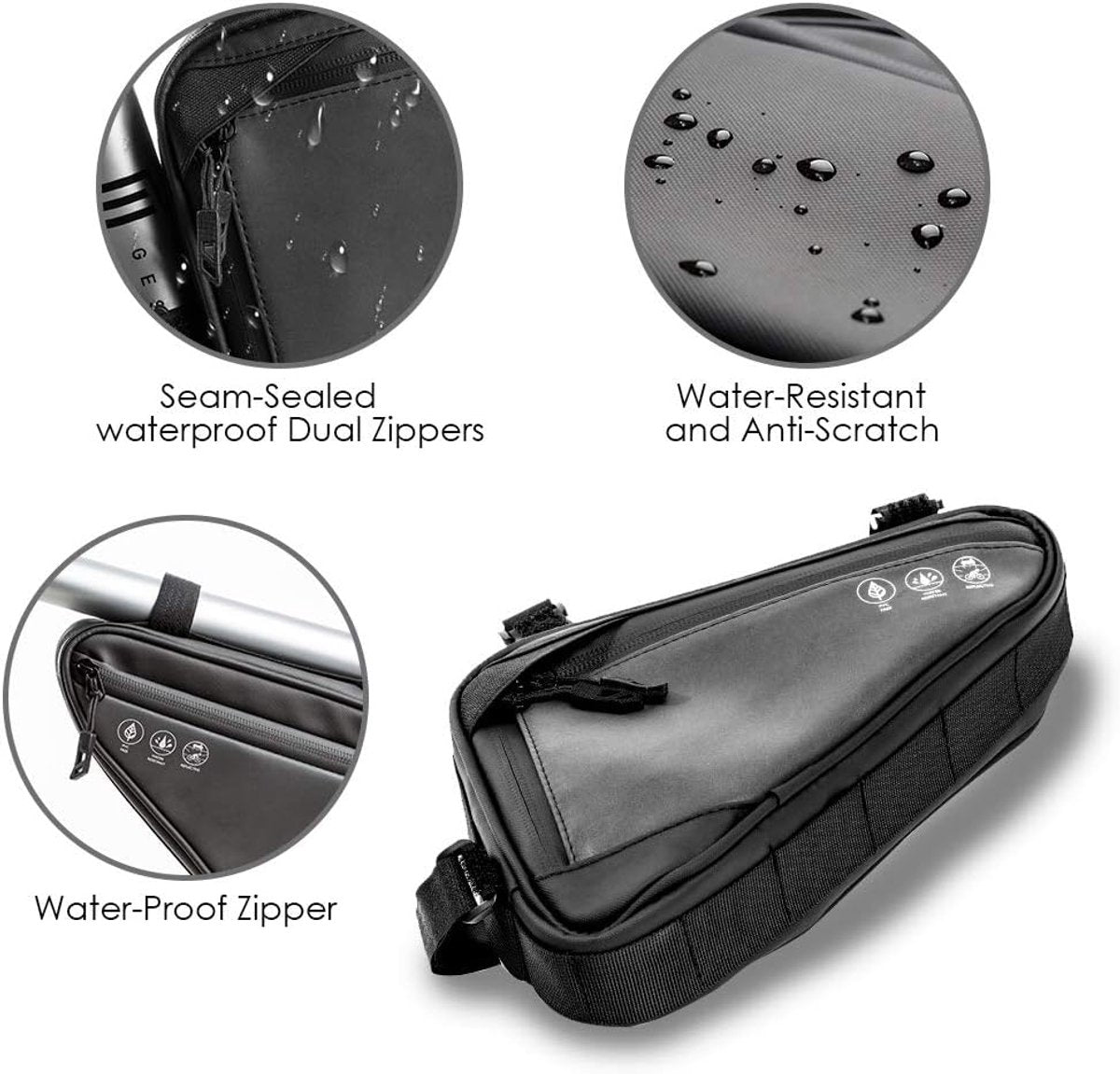 Bicycle pannier - Bicycle frame bag - Bicycle frame bag - Triangular bicycle frame bag - Storage bag - Reflective bicycle bag - Mountain bike, road bike accessories, large capacity - Black - Image 4