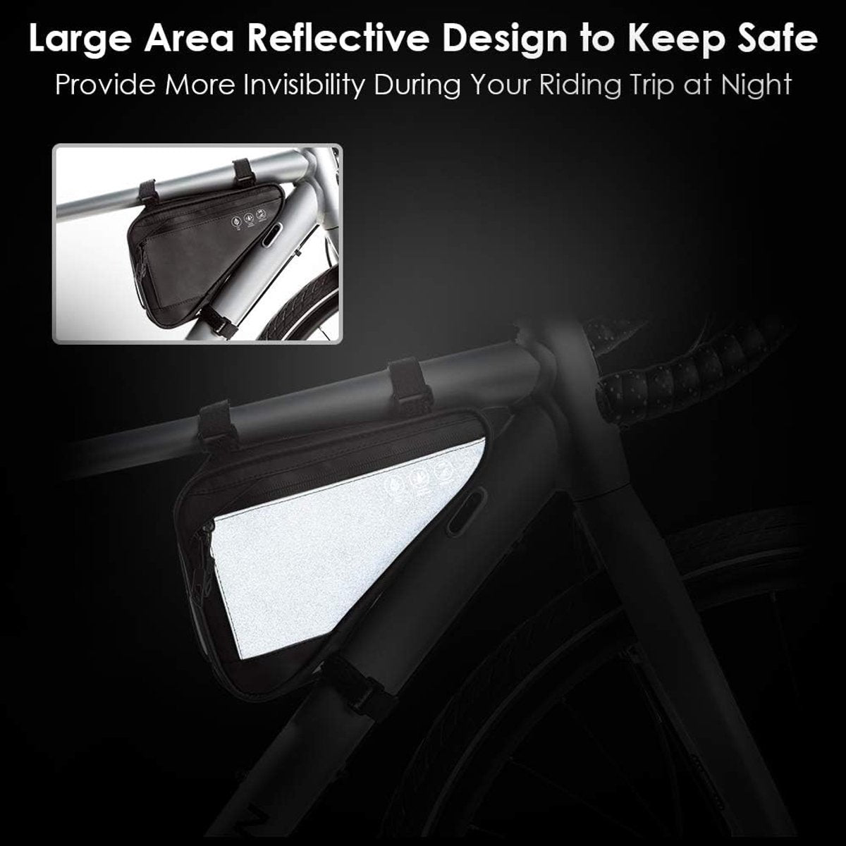 Bicycle pannier - Bicycle frame bag - Bicycle frame bag - Triangular bicycle frame bag - Storage bag - Reflective bicycle bag - Mountain bike, road bike accessories, large capacity - Black - Image 6