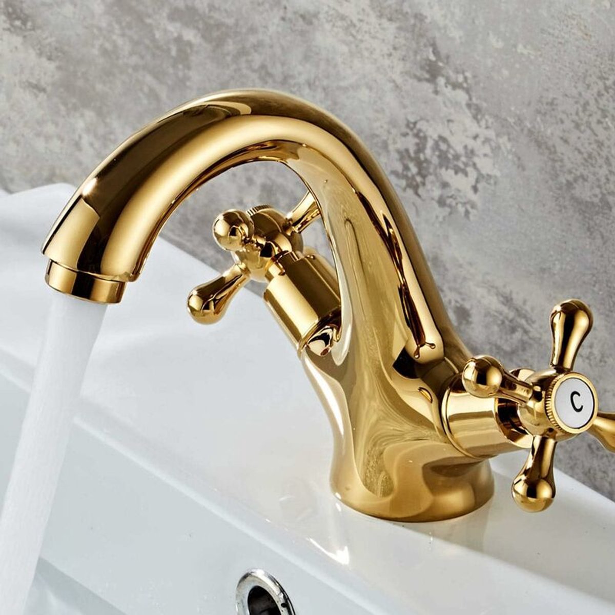 Set of 100 retro two-handle basin taps, in vintage antique brass, with cross handle, elegant design and simple holes, gold plated - Image 2