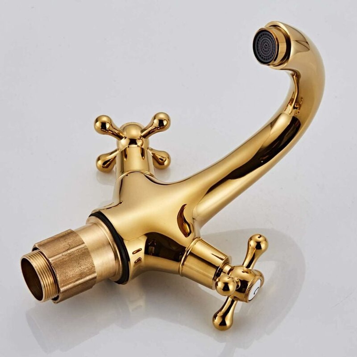 Set of 100 retro two-handle basin taps, in vintage antique brass, with cross handle, elegant design and simple holes, gold plated - Image 3