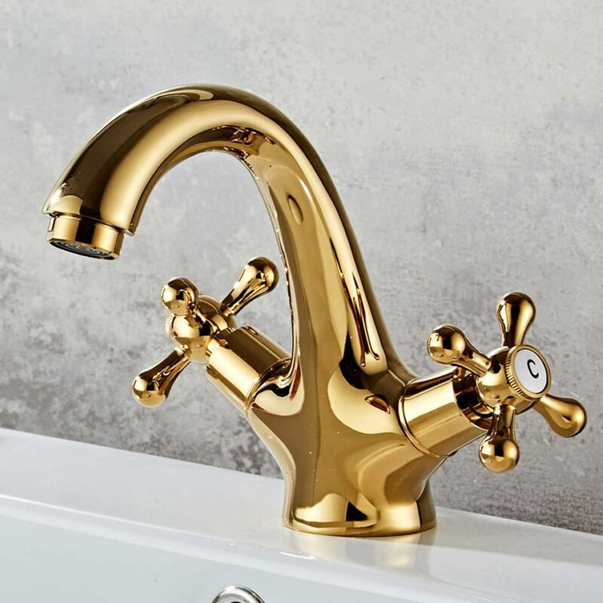 Set of 100 retro two-handle basin taps, in vintage antique brass, with cross handle, elegant design and simple holes, gold plated - Image 4