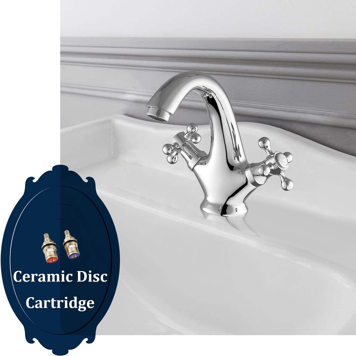 Faucets - Vintage Bathroom Faucets - Basin Faucets - Suitable for vintage bathroom basin faucets, Double handle mixer taps with cross handle, elegant design - Image 2