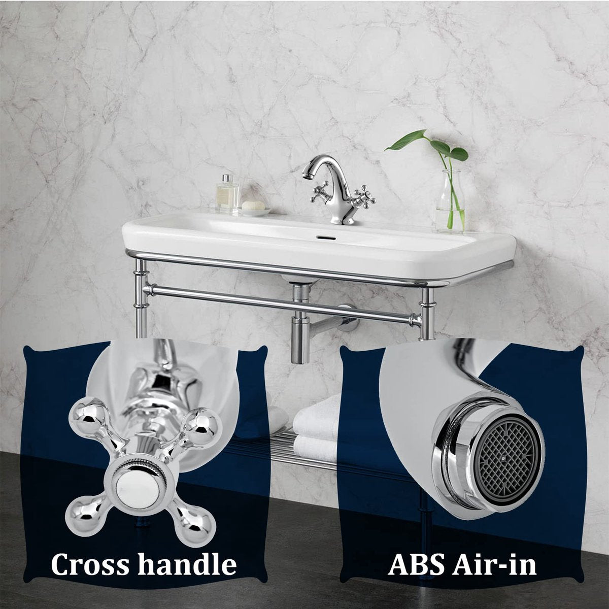 Faucets - Vintage Bathroom Faucets - Basin Faucets - Suitable for vintage bathroom basin faucets, Double handle mixer taps with cross handle, elegant design - Image 3