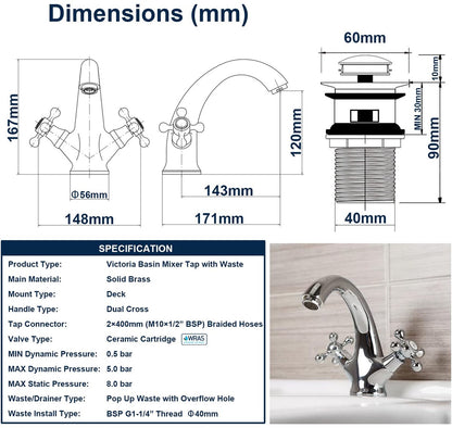 Faucets - Vintage Bathroom Faucets - Basin Faucets - Suitable for vintage bathroom basin faucets, Double handle mixer taps with cross handle, elegant design - Image 5