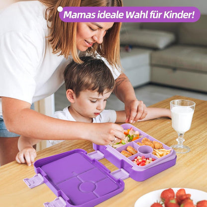 Kids Bento Lunch Box with 6 compartments for School, Kindergarten and Outdoors, Leakproof, Dishwasher Safe, BPA Free (purple) - Image 2