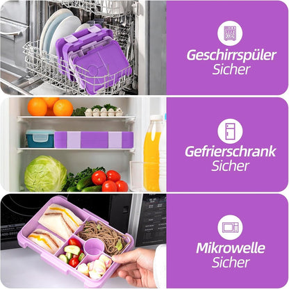 Kids Bento Lunch Box with 6 compartments for School, Kindergarten and Outdoors, Leakproof, Dishwasher Safe, BPA Free (purple) - Image 3