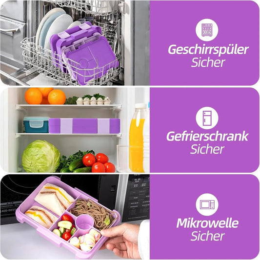 Kids Bento Lunch Box with 6 compartments for School, Kindergarten and Outdoors, Leakproof, Dishwasher Safe, BPA Free (purple) - Image 3