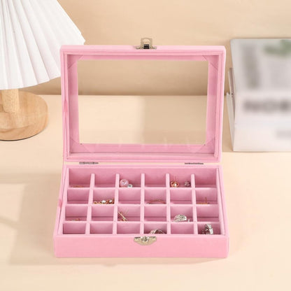 Sieradendoos - Sieradenhouder - Sieradendoos voor volwassenen - Sieradendoos voor meisjes - Sieradendoos van fluweel met deksel glazen - 24 compartmenten - Beige - Image 3