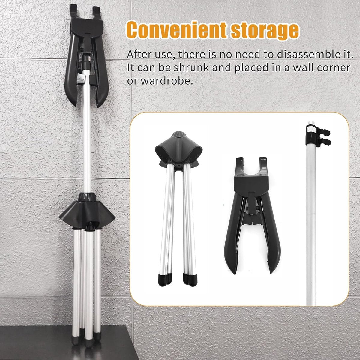 Hanger - Folding ironing hanger - Garment steamer hanger - Folding hanger - Hanger for portable garment steamer with ironing gloves - Telescopic support - Folding garment steamer hanger (black) - Image 3