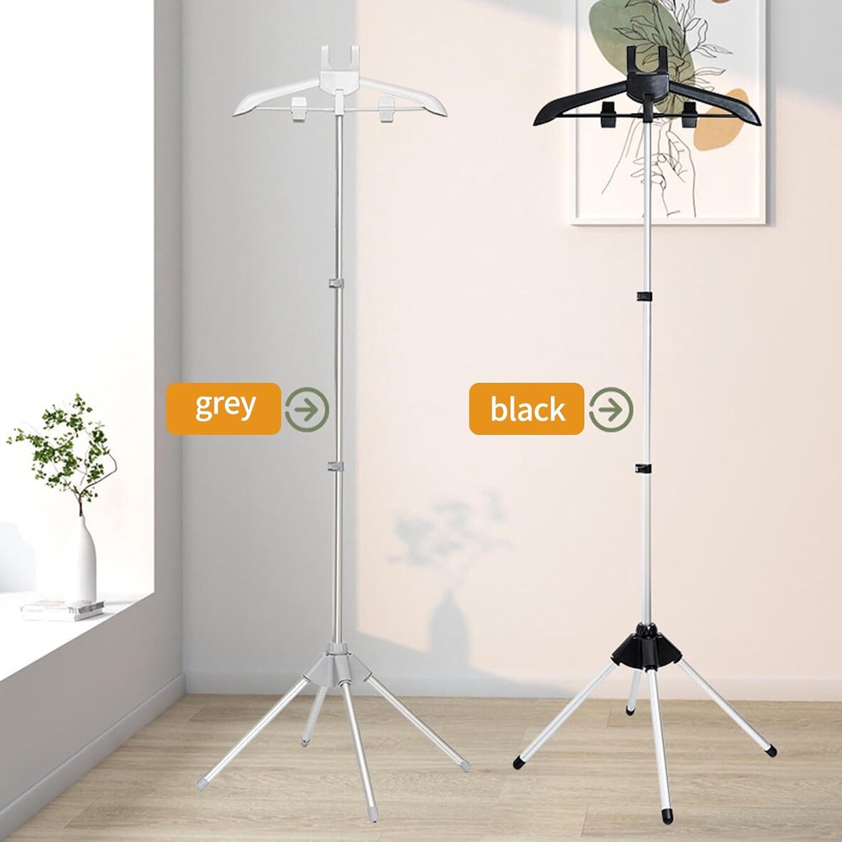 Hanger - Folding ironing hanger - Garment steamer hanger - Folding hanger - Hanger for portable garment steamer with ironing gloves - Telescopic support - Folding garment steamer hanger (black) - Image 4