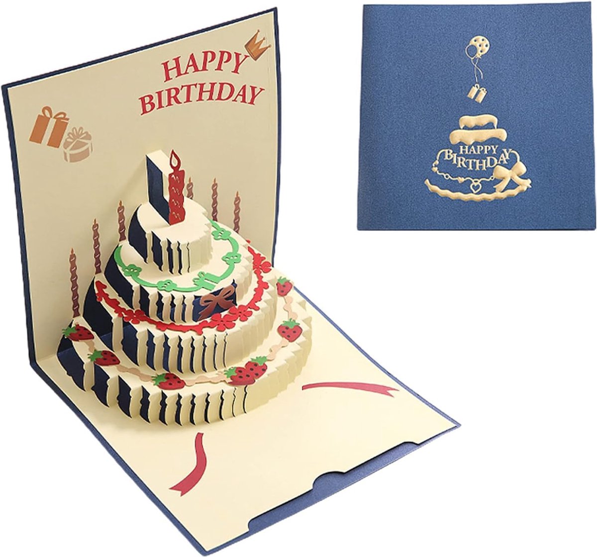 10 pcs Greeting cards - Blue pop-up birthday cake card - 3D birthday card - Pop-up cards - Cake greeting cards - Postcards - Perfect for a friend, wife, husband, or partner - Humorous card - Gift accessories