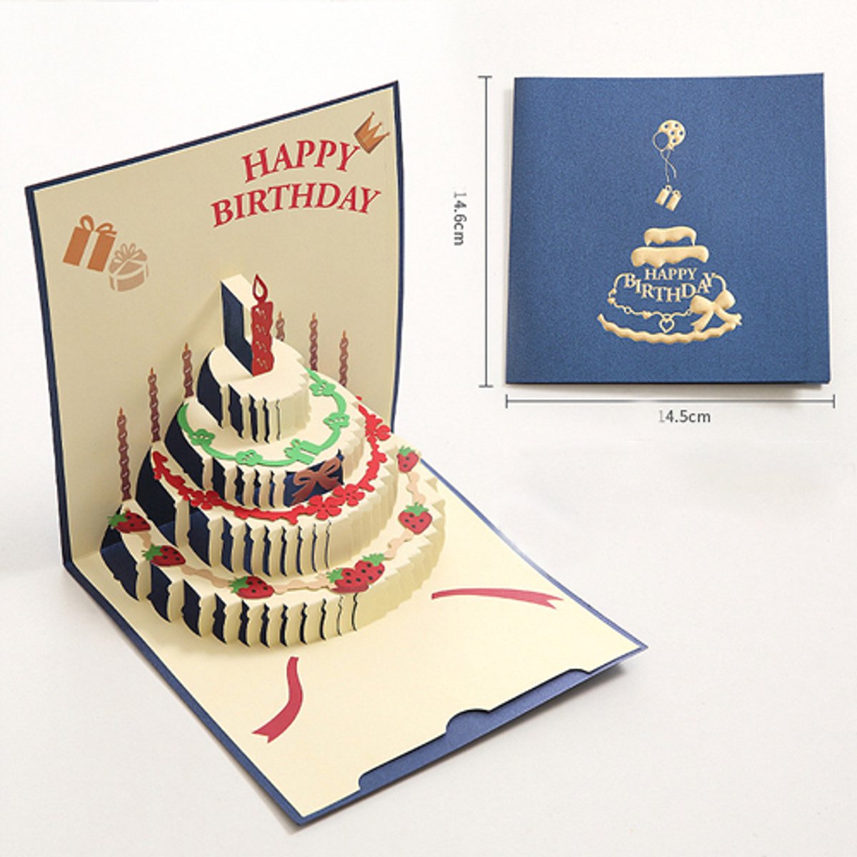 10 pcs Greeting cards - Blue pop-up birthday cake card - 3D birthday card - Pop-up cards - Cake greeting cards - Postcards - Perfect for a friend, wife, husband, or partner - Humorous card - Gift accessories - Image 2
