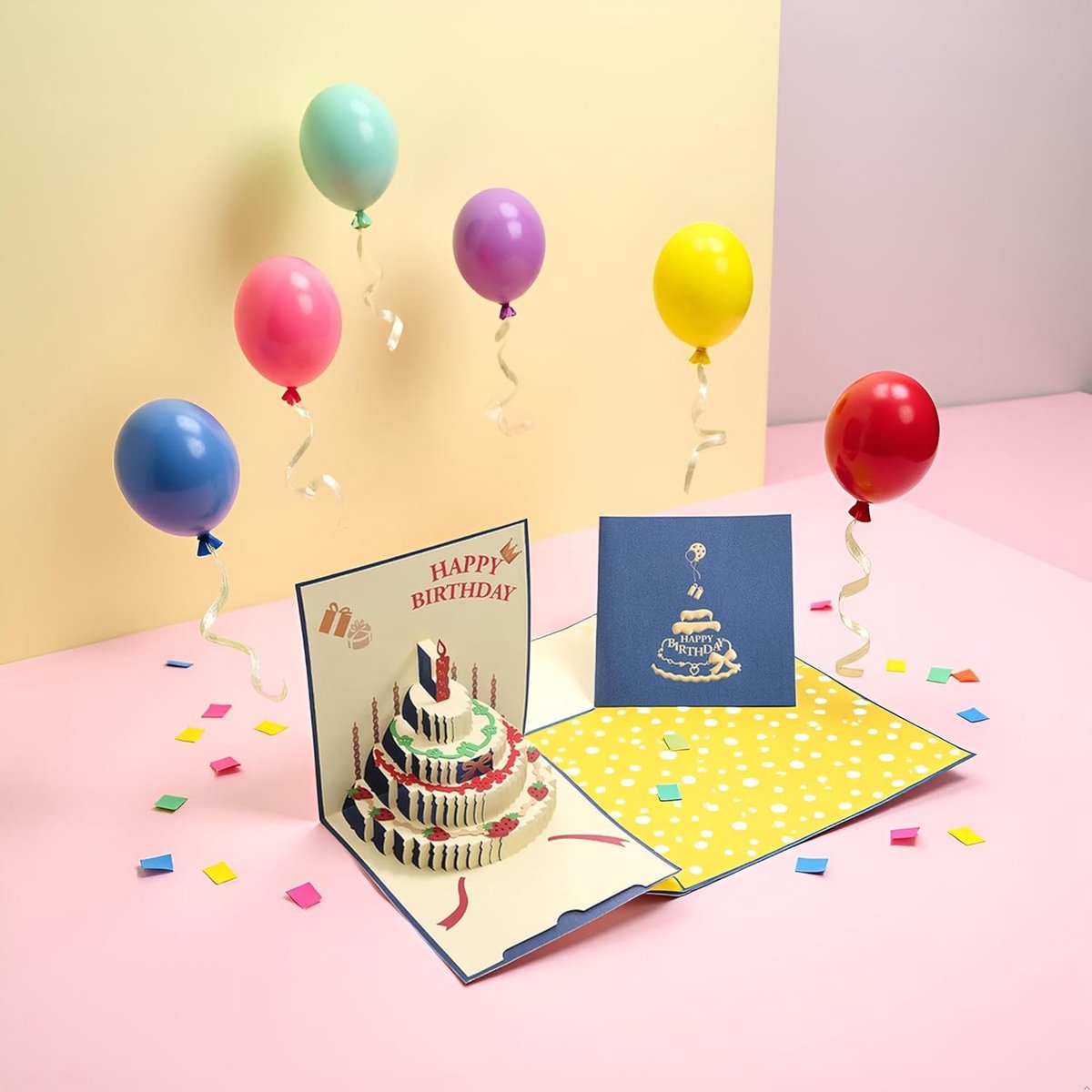 10 pcs Greeting cards - Blue pop-up birthday cake card - 3D birthday card - Pop-up cards - Cake greeting cards - Postcards - Perfect for a friend, wife, husband, or partner - Humorous card - Gift accessories - Image 6