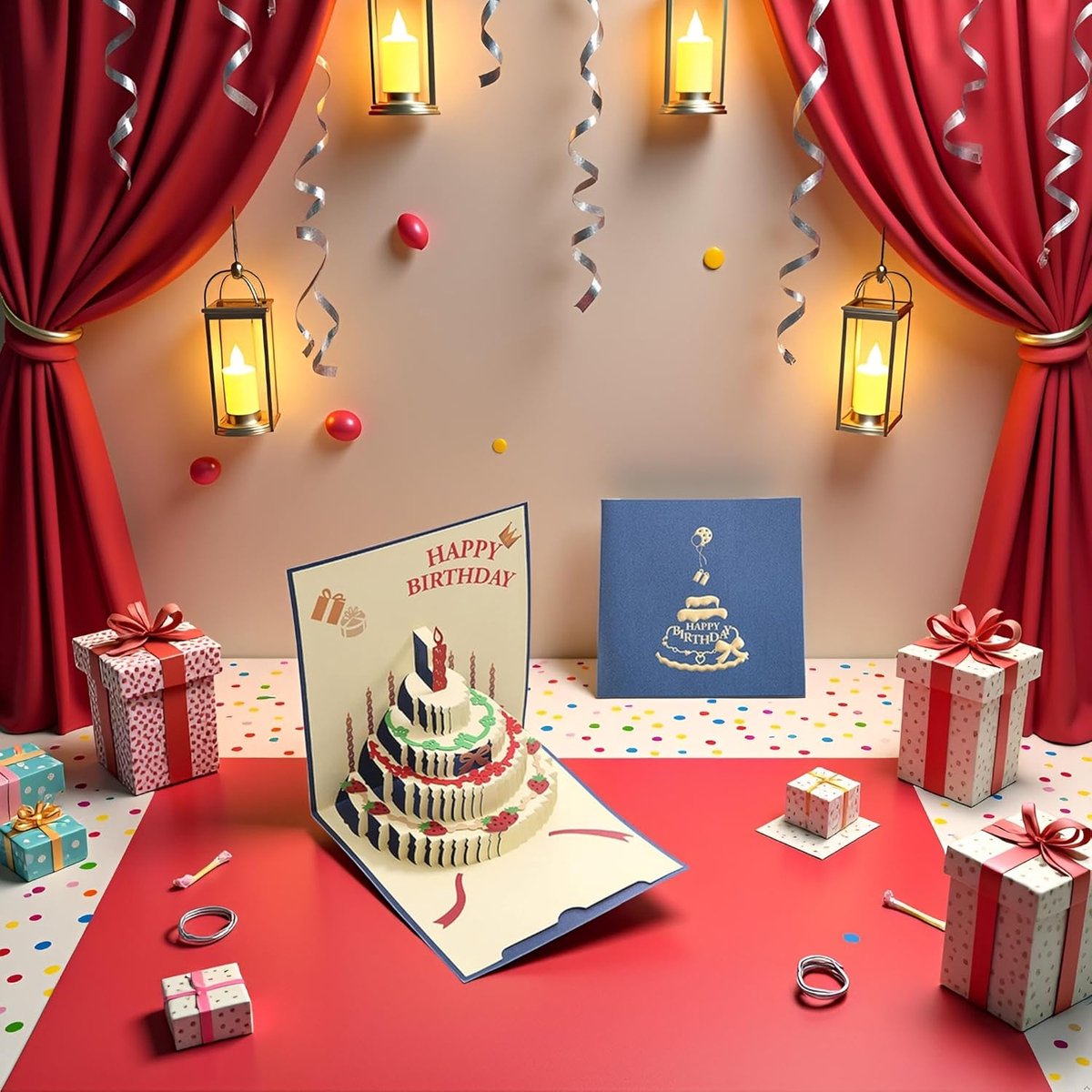 10 pcs Greeting cards - Blue pop-up birthday cake card - 3D birthday card - Pop-up cards - Cake greeting cards - Postcards - Perfect for a friend, wife, husband, or partner - Humorous card - Gift accessories - Image 7
