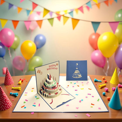 10 pcs Greeting cards - Blue pop-up birthday cake card - 3D birthday card - Pop-up cards - Cake greeting cards - Postcards - Perfect for a friend, wife, husband, or partner - Humorous card - Gift accessories - Image 8