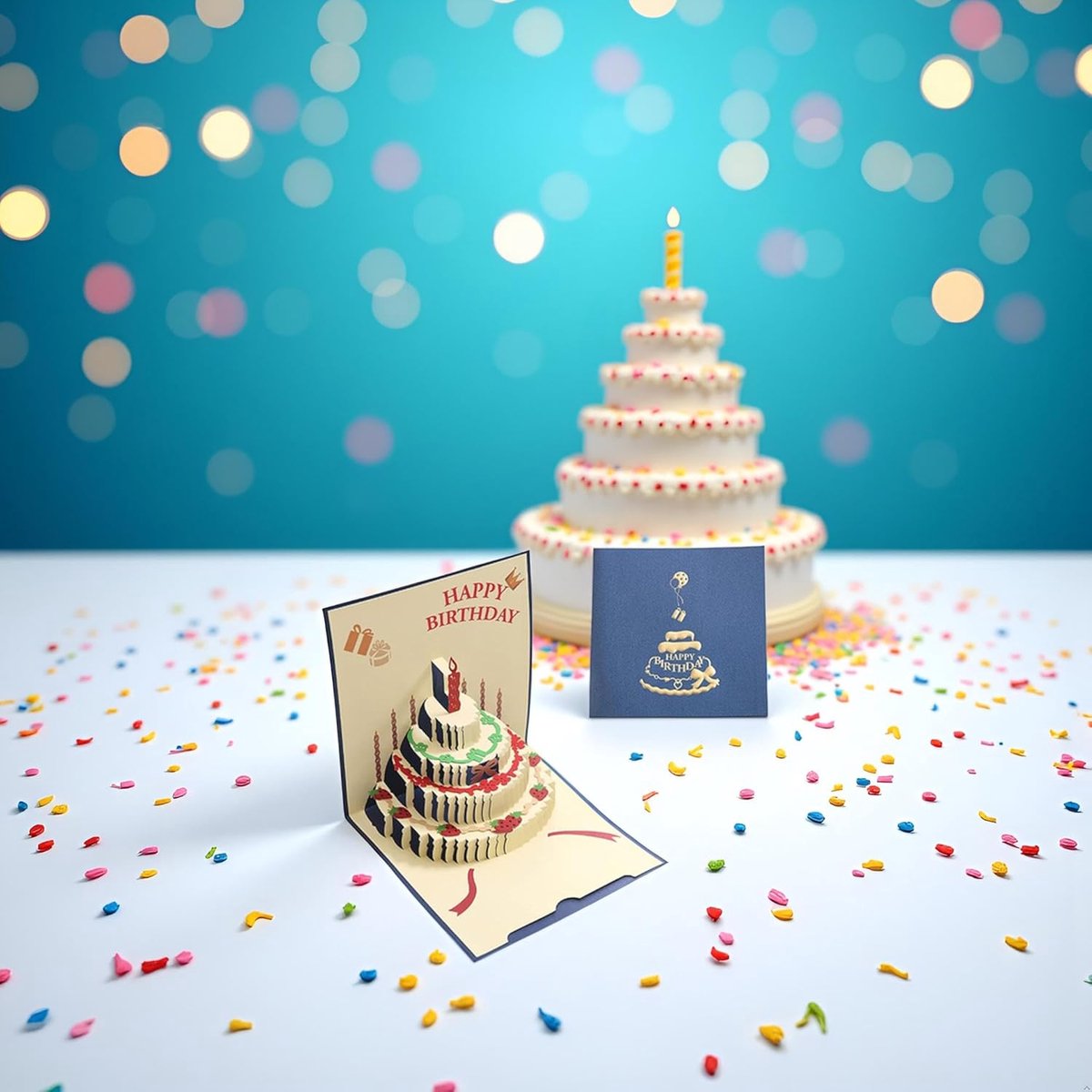 10 pcs Greeting cards - Blue pop-up birthday cake card - 3D birthday card - Pop-up cards - Cake greeting cards - Postcards - Perfect for a friend, wife, husband, or partner - Humorous card - Gift accessories - Image 9