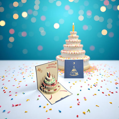 10 pcs Greeting cards - Blue pop-up birthday cake card - 3D birthday card - Pop-up cards - Cake greeting cards - Postcards - Perfect for a friend, wife, husband, or partner - Humorous card - Gift accessories - Image 9