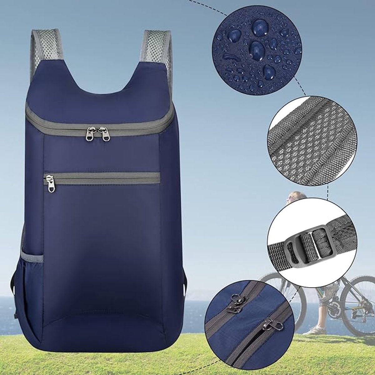 Backpack - Set of 2 Ultralight Foldable Backpacks - Waterproof Hiking Backpack - Ultralight Outdoor Backpack - Foldable Backpack - Ideal for Camping, Hiking, Travel and Sports - Black and Blue - Image 2