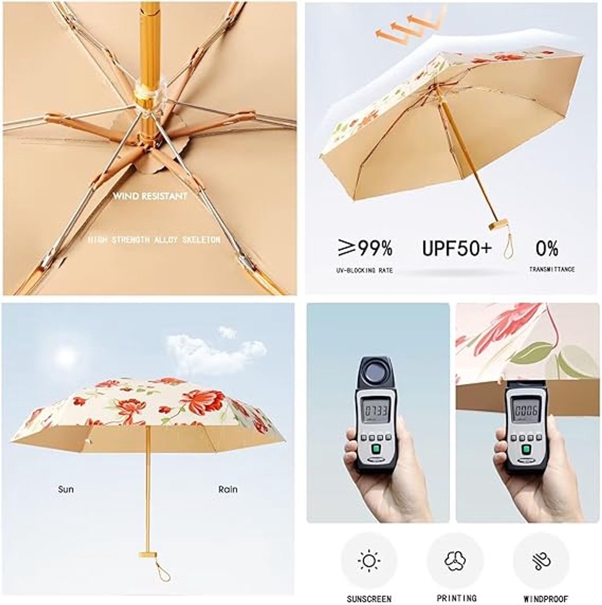 Folding Umbrella - Foldable - Umbrella for Girls - Small Mini Folding Umbrella - Compact Design - Ideal for Outdoor Travel - UV Protection Sunscreen Umbrella - Image 3