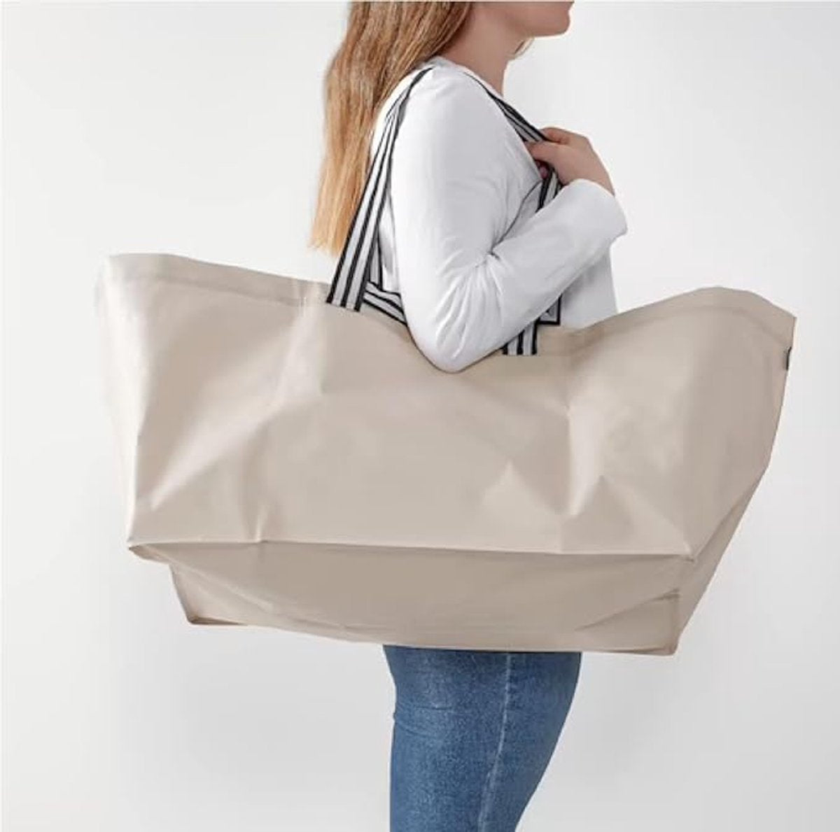 10 IKEA-style quality tote bags, shopping bags, large size, polypropylene, 68 x 36 cm, light beige, size L. - Image 4