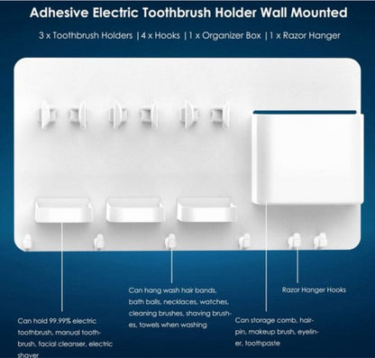 Toothbrush holder - Electric toothbrush holder - High quality - Adjustable - Wall mounted - Drying - Razor blade holder - Bathroom organizer - Universal - Self-adhesive - No brush heads - Wit - Image 2