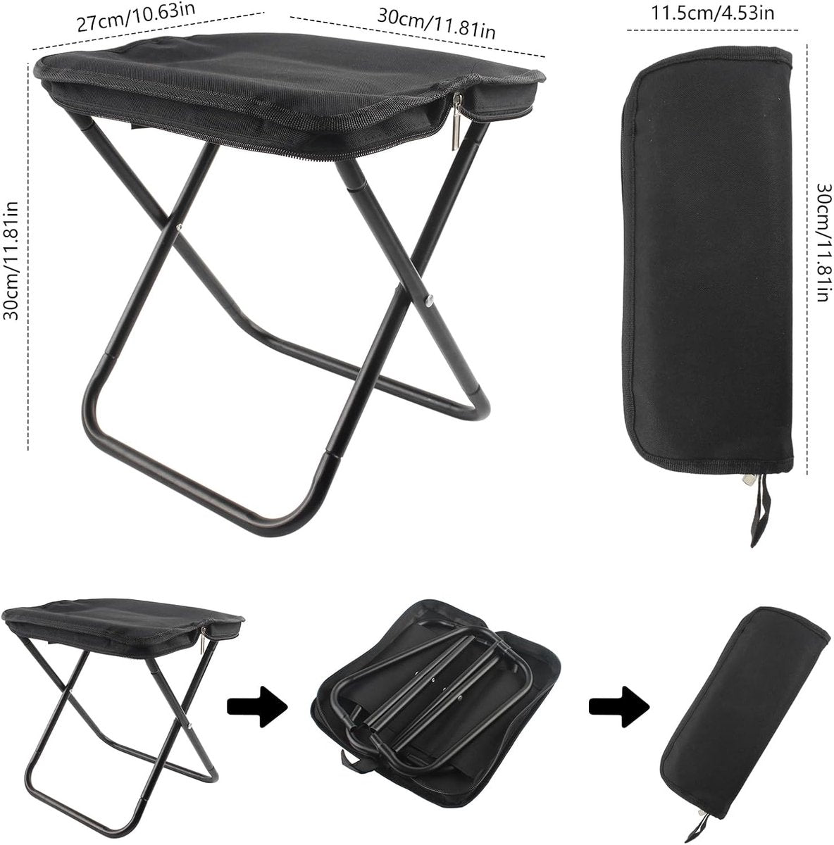 Portable folding camping stool with carrying bag, portable folding chair, folding camping stool, outdoor footrest for travel, walking, hiking, fishing, picnics and barbecues (black) - Image 3