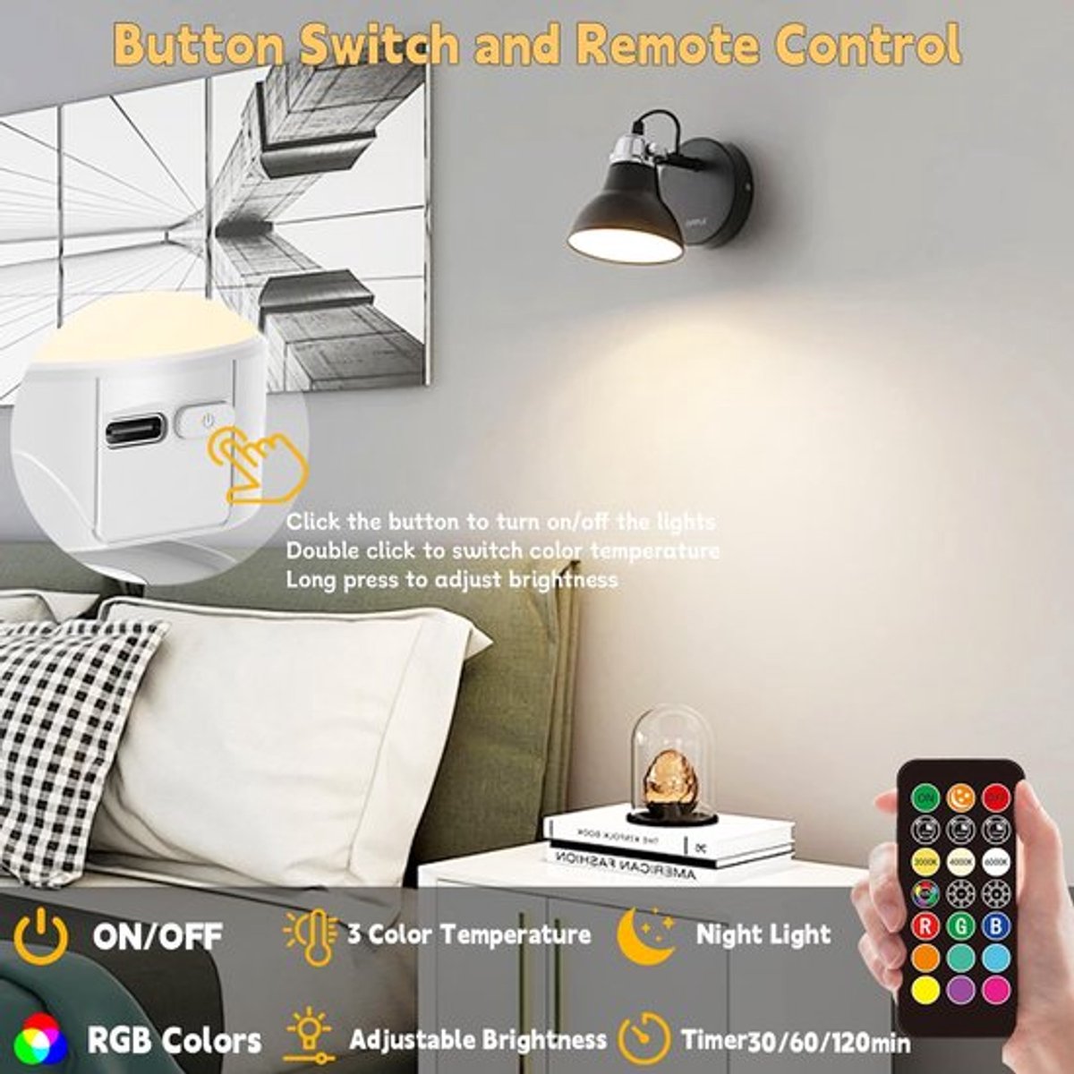 Set of 2 USB rechargeable bulbs with remote control - Battery-operated lamp bulbs - Rechargeable RGB color-changing bulbs - 12 color temperatures - Adjustable brightness - Wireless night light - 800 lm - Image 3