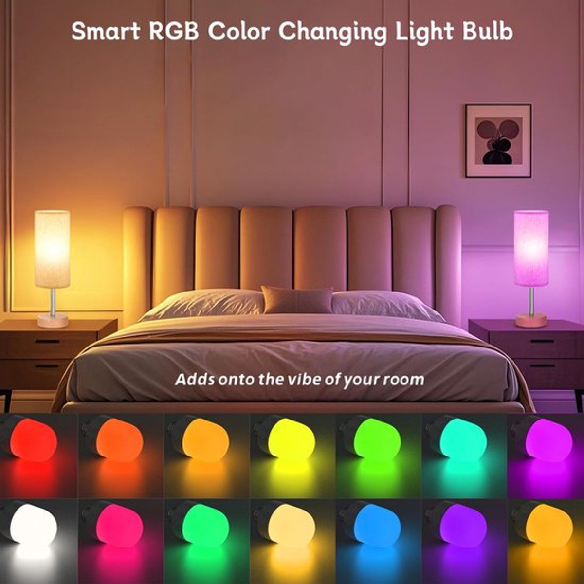 Set of 2 USB rechargeable bulbs with remote control - Battery-operated lamp bulbs - Rechargeable RGB color-changing bulbs - 12 color temperatures - Adjustable brightness - Wireless night light - 800 lm - Image 5